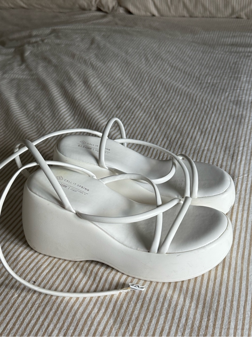 Call It Spring White Strappy Platform Sandals with Ankle Wrap